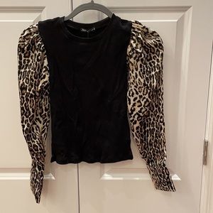 Zara Ribbed Shirt with Leopard Sleeves